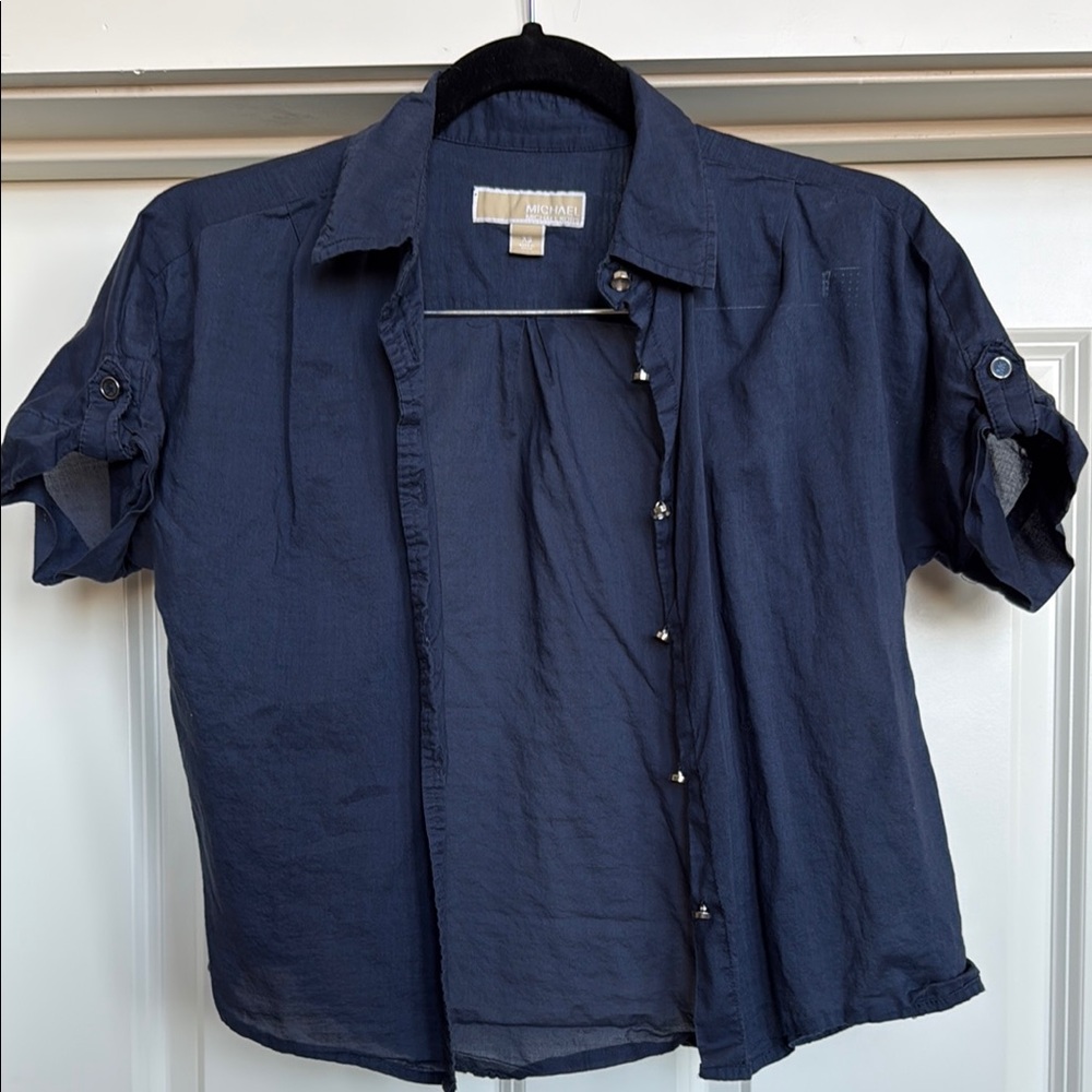 Michael Kors Navy Cropped Button-Up Shirt